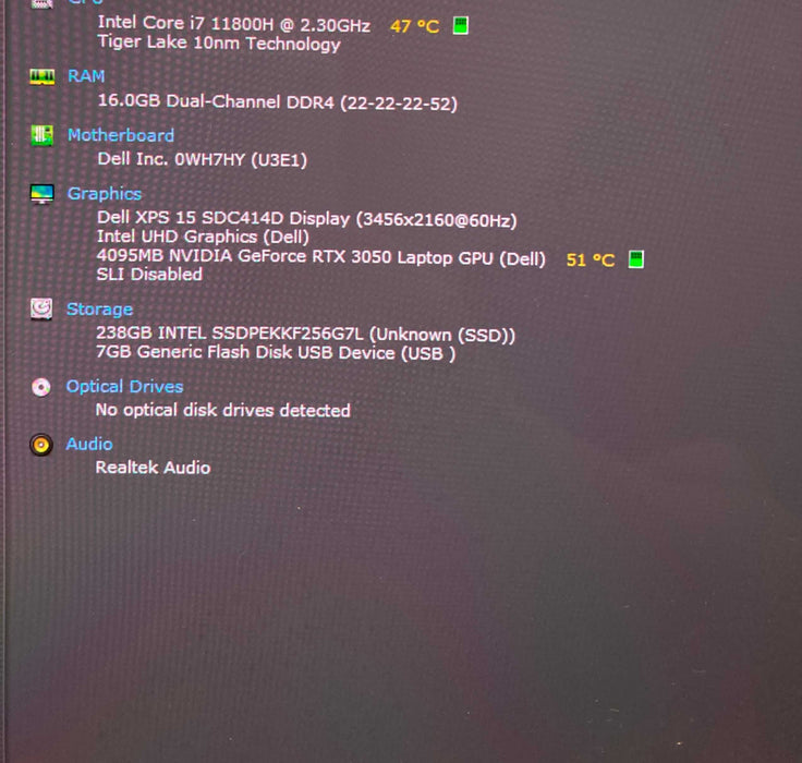 Dell XPS 15 9510 4K TOUCH i7-11800H RTX 3050 GPU 16GB RAM 256GB SSD READ!  Lap200