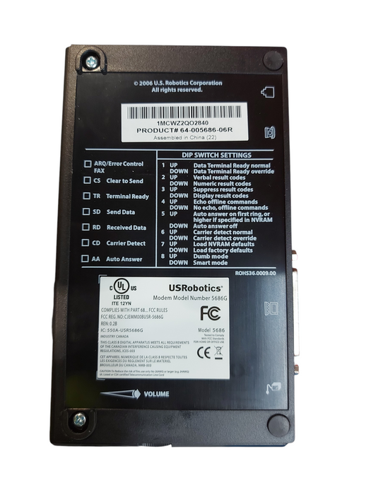 US Robotics 5686E 56K FAX Modem V.92 V.90 ITU Standard P/N USR5686G