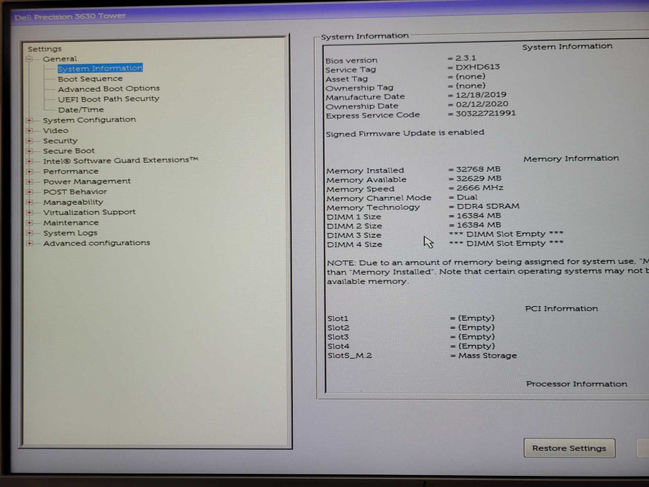 Dell Precision 3630, Core i7-9700 3.00GHz 32GB DDR4, 512GB M.2 SSD _