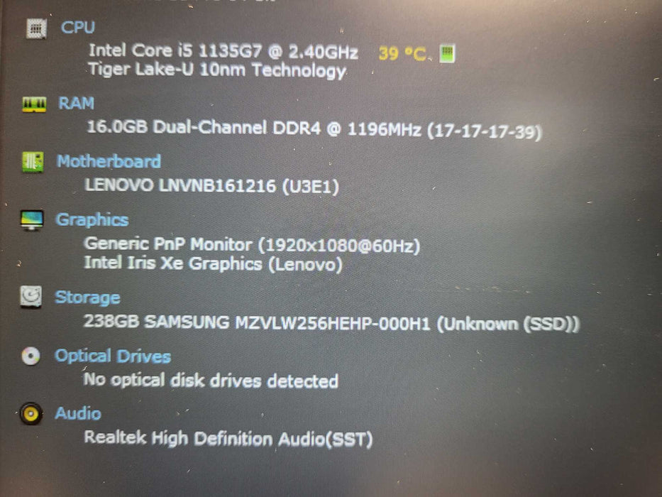 Lenovo ThinkBook 14 G2 ITL Core i5-1135G7@2.4GHz 16GB RAM 256GB SSD READ $ Lap200