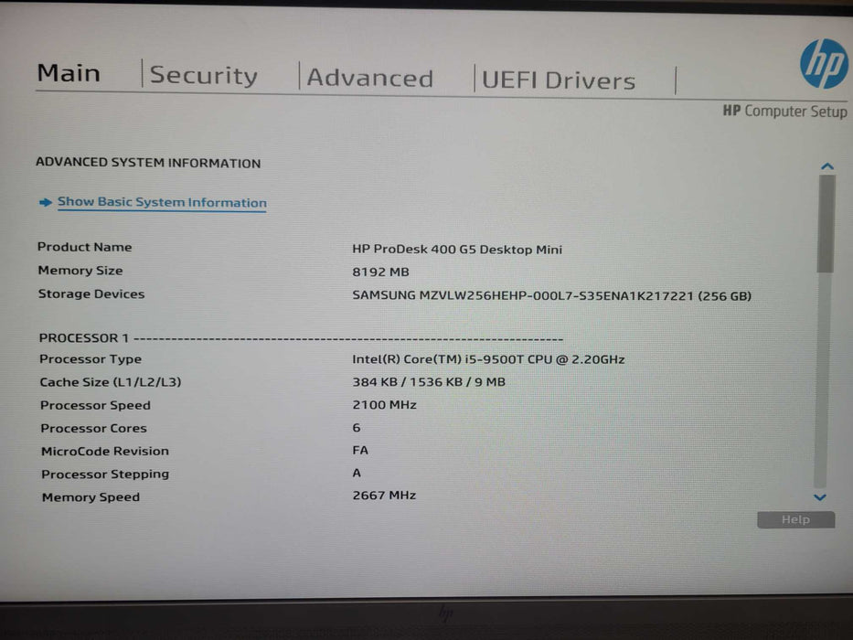 HP EliteDesk 400 G5 Mini i5-9500T 2.20GHz, 8GB DDR4 256GB NVMe, Wi-Fi, SEE  _