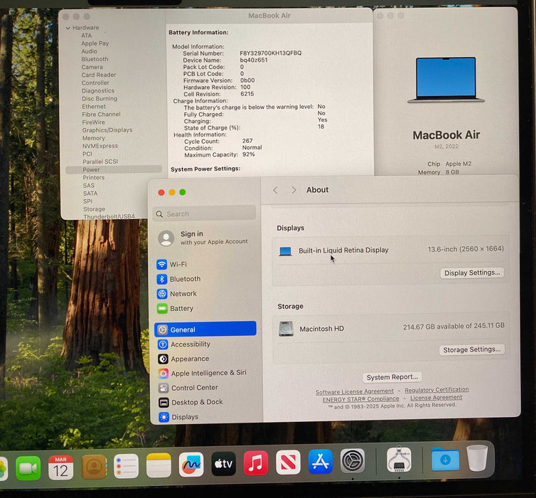 Apple MacBook Air 13 M2 2022 Space Gray 8 GB RAM 256GB SSD No Power Adapter