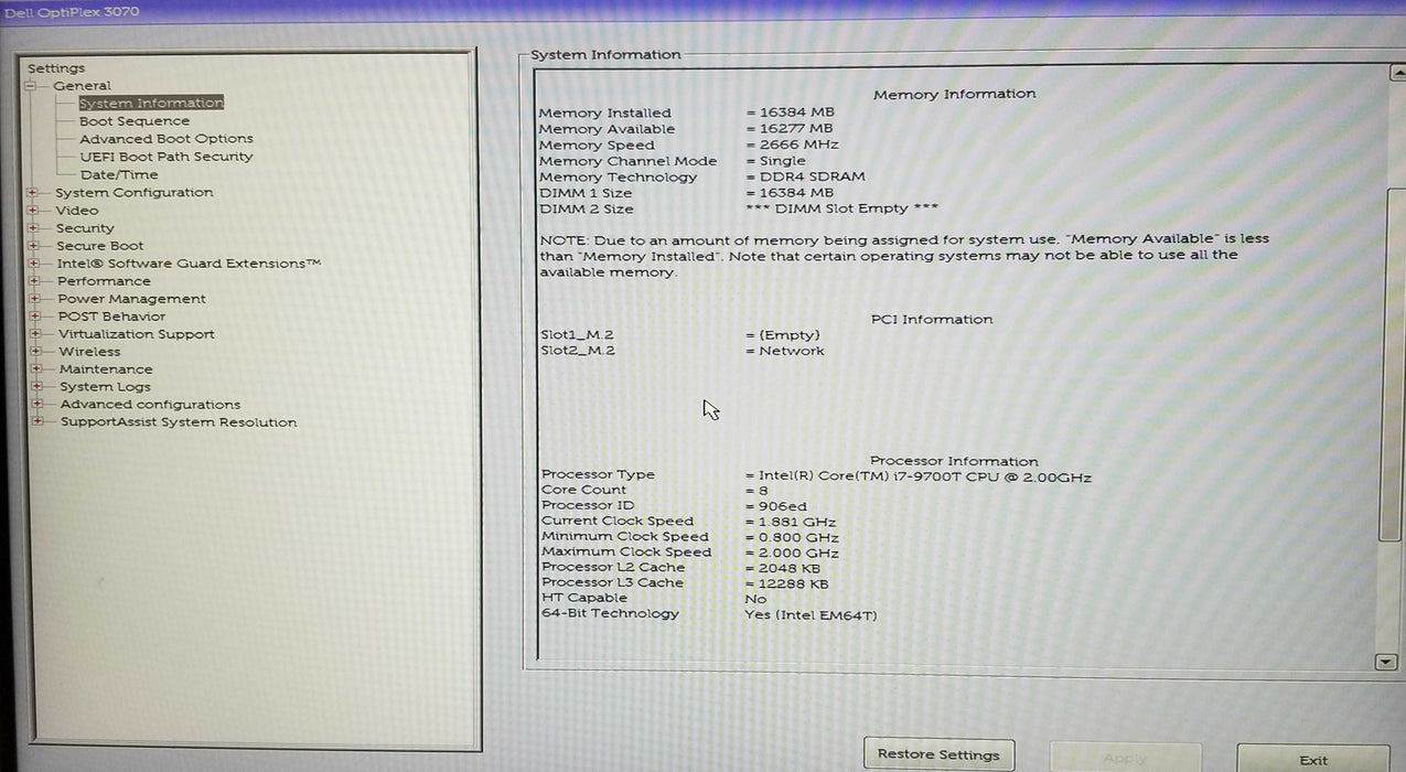 Dell OptiPlex 3070 USFF Intel i7-9700T CPU 2.0GHz 16GB RAM - No HDD Q