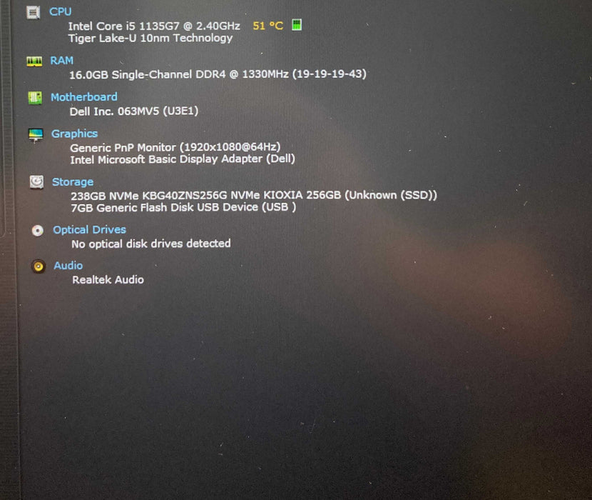 Dell Latitude 5520 Core i5-1135G7@2.40GHz 16GB RAM 256GB SSD READ  Lap200