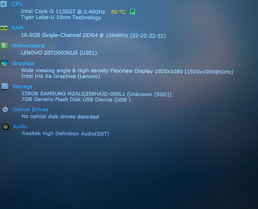 Lenovo ThinkPad E15 Gen 2 Core i5-1135G7@2.40GHz 16GB RAM 256GB SSD Q Lap200
