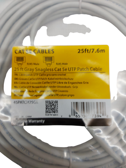 LOT 3x Startech.com 25ft Gray Snagless Cat5e Utp Patch Cable