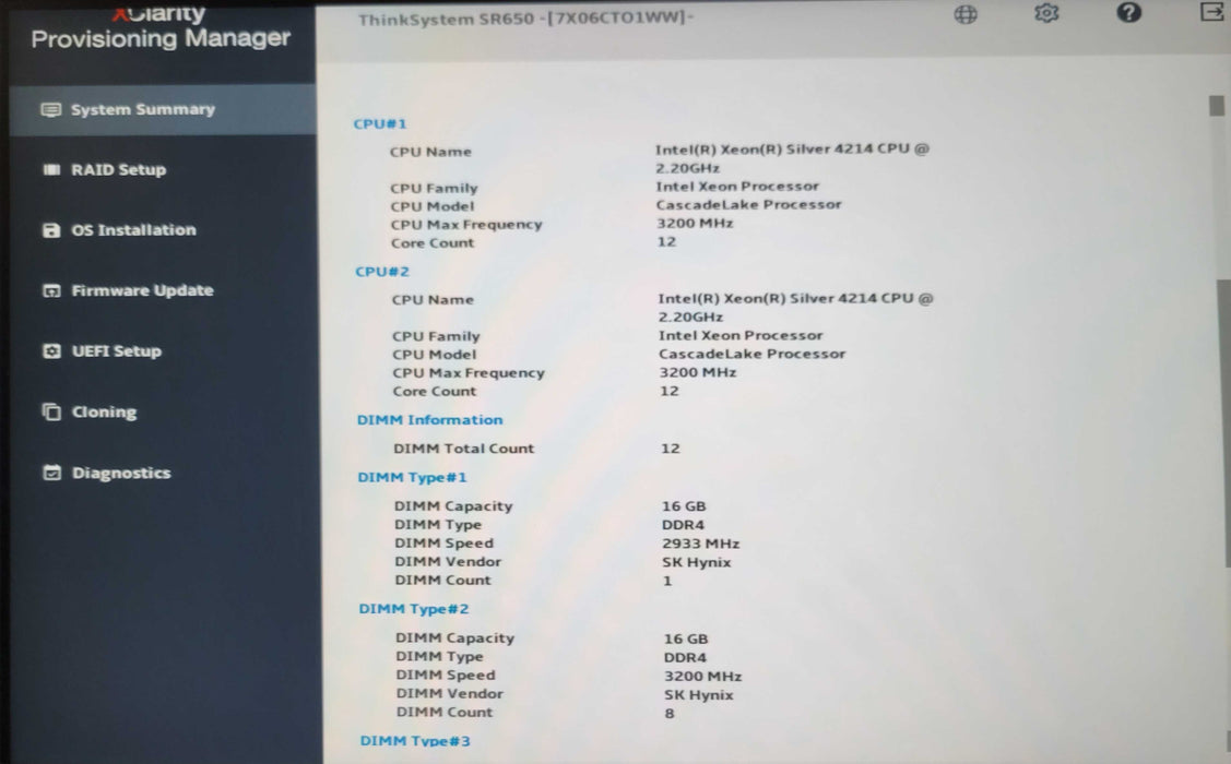 Lenovo SR650 2U, 2x Xeon Silver 4214 2.20GHz, 192GB DDR4, 2x PSU,  8x 2.5" _