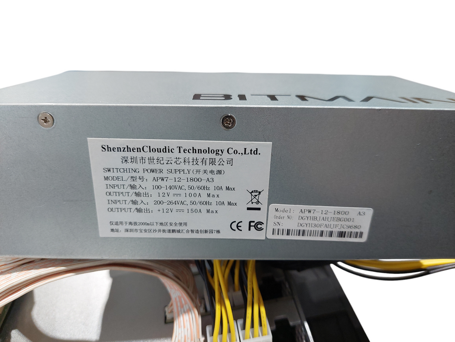 Ant Miner BitMain L3Plus 504M with PSU Model: APW7-12-1800 Q=