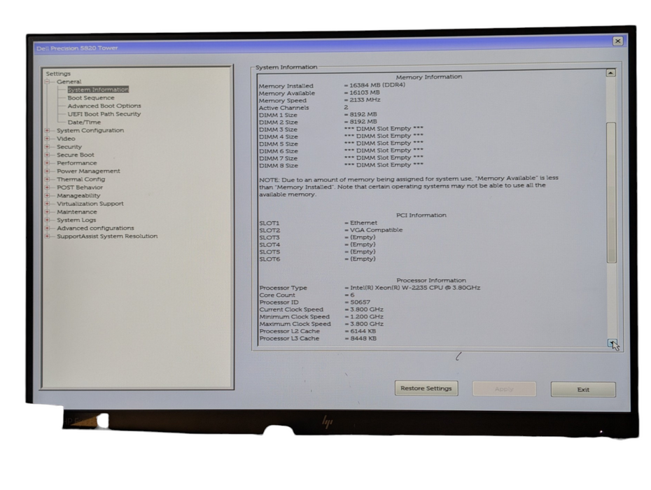 DELL Precision 5820 Intel Xeon W-2235 16GB RAM 500GB NVMe SSD  -