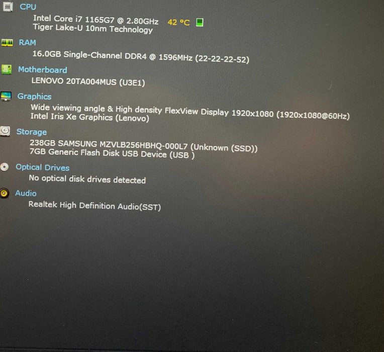 Lenovo ThinkPad E14 Gen 2 TOUCH Core i7-1165G7@2.80GHz 16GB RAM 256GB SSD  Lap200
