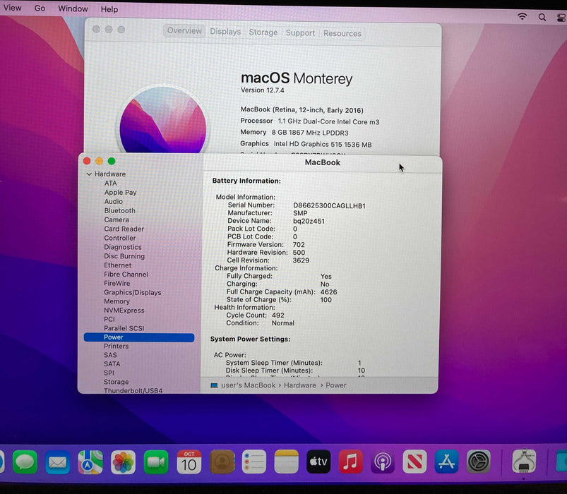 Apple MacBook 12" Early 2016 Core m3-6Y30@1.1GHz 8GB RAM 256GB SSD READ