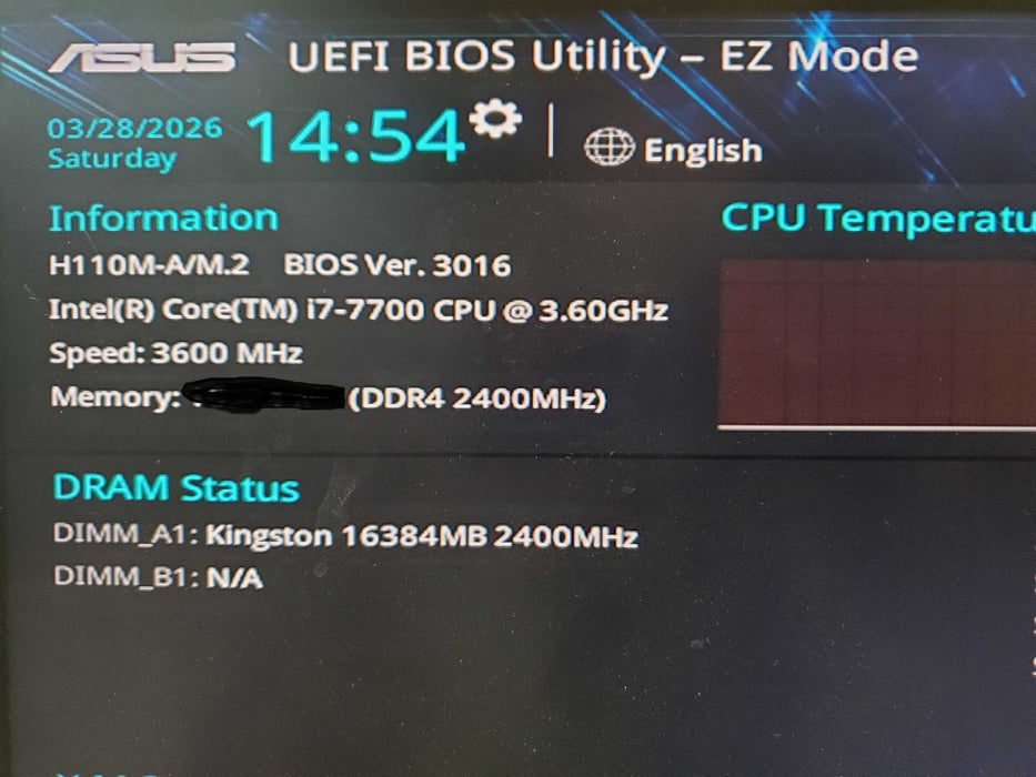 ASUS H110M-A/M.2 INTEL LGA 1151 DDR4 W/ I7-7700 3.60GHZ NO RAM NO HDD