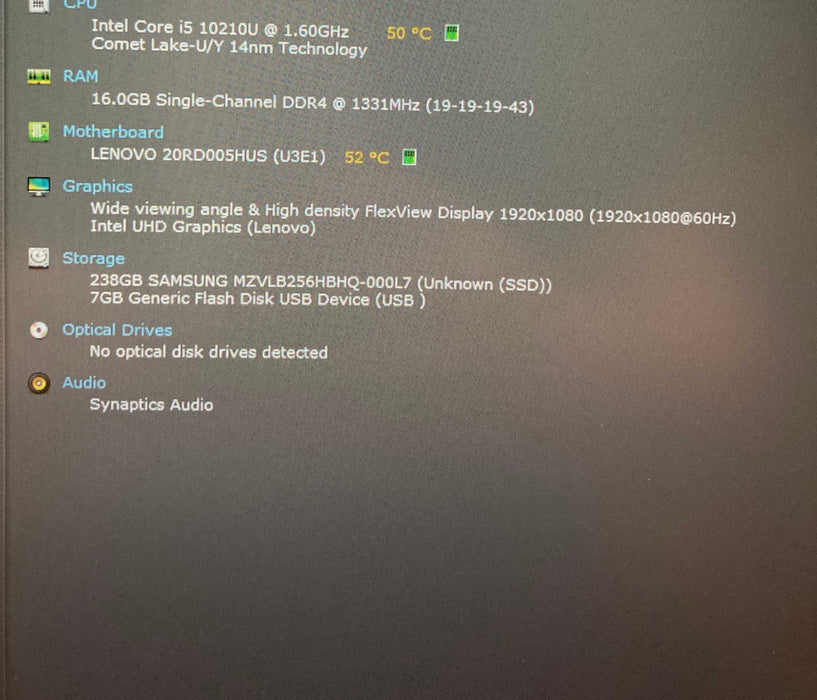 Lenovo ThinkPad E15 Core i5-10210U@1.60GHz 16GB RAM 256GB SSD Q Lap200