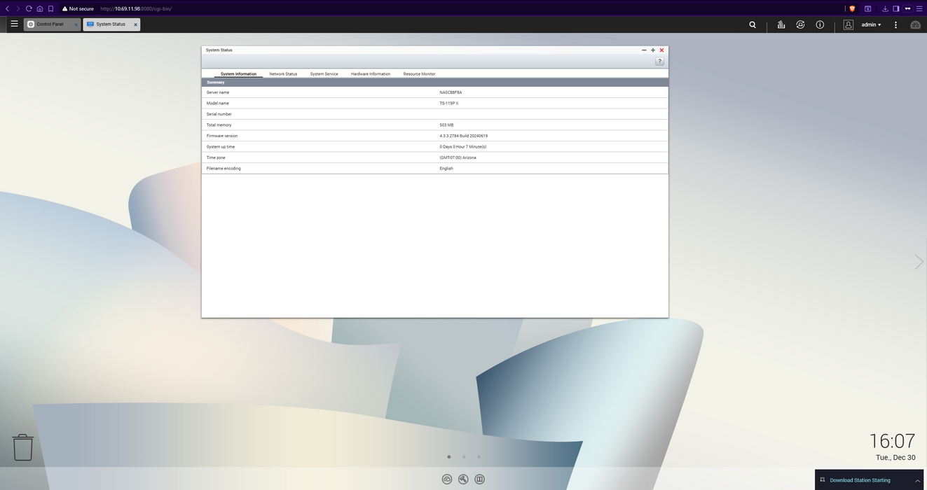QNAP TS-119P II 1Bay NAS w/ 4TB HDD, No AC