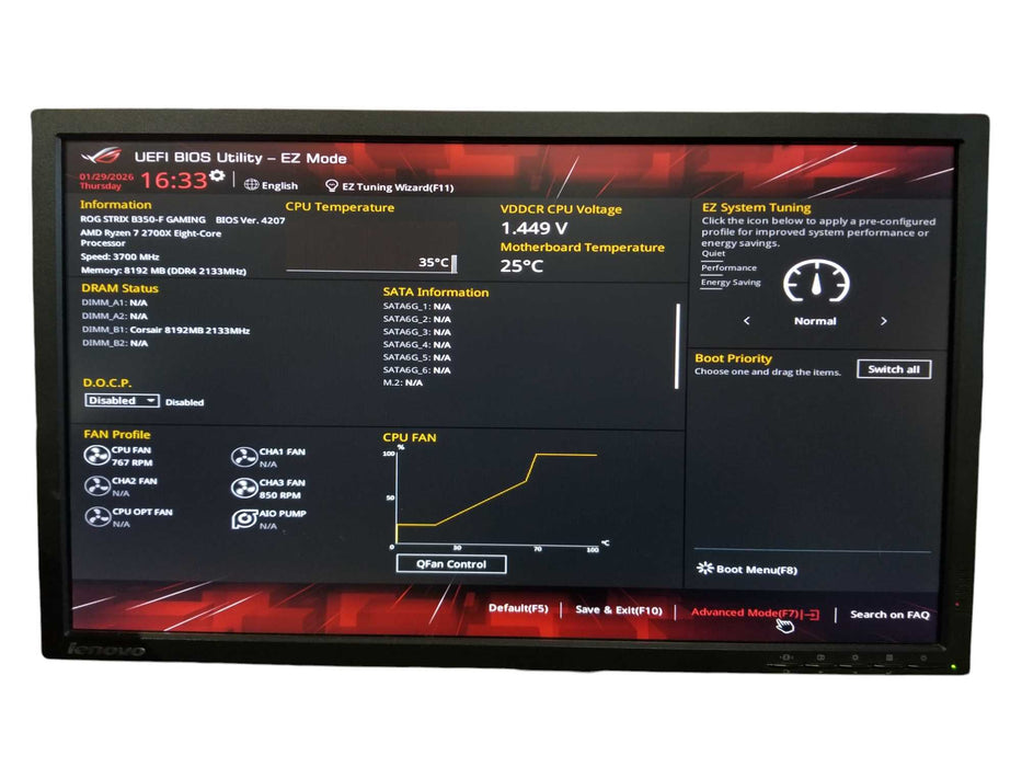 Custom PC Asus ROG B350-F Gaming, Ryzen 7 2700X, RX580 GPU, 8GB RAM, 500GB