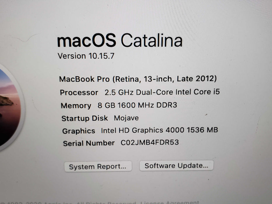 2012 Apple MacBook Pro Retina 13" A1425 i5 2.5GHz 8GB RAM 128GB SSD  Lap200