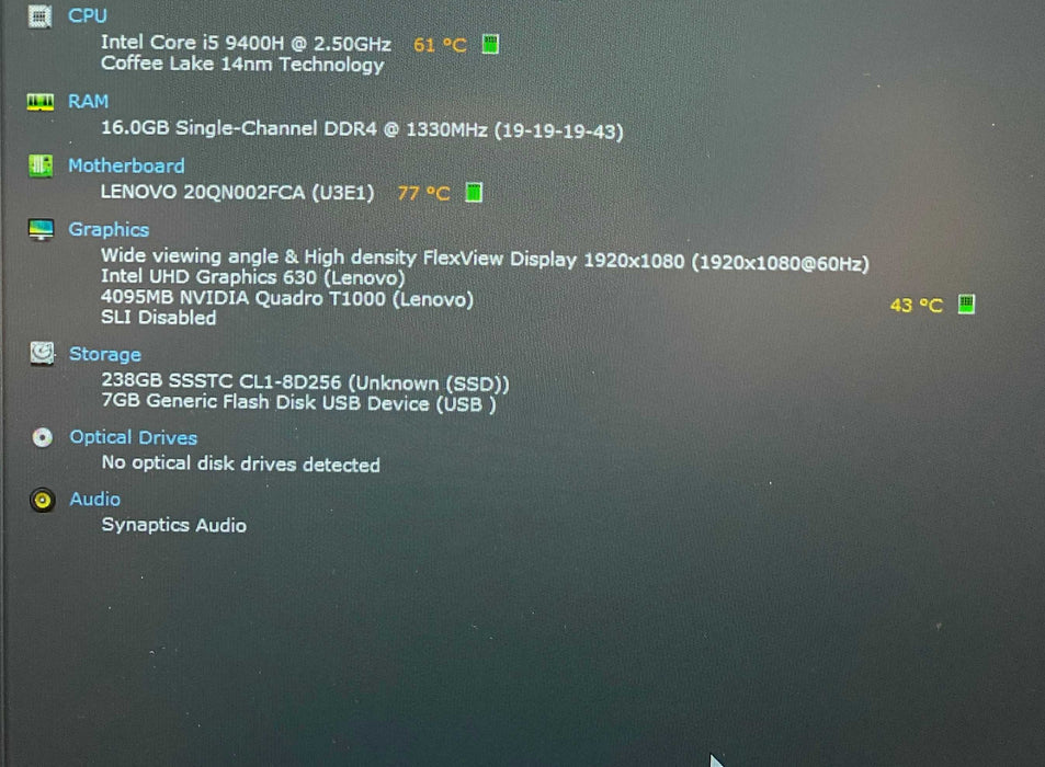 Lenovo ThinkPad P53 i5-9400H QUADRO T1000 4GB GPU 16GB RAM 256GB SSD READ!  Lap200