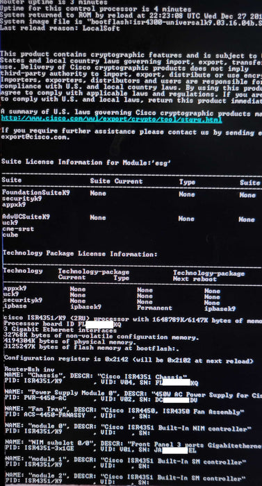 CISCO ISR4351/K9 3-PORT Gigabit INTEGRATED ROUTER **NOT AFFECTED** _