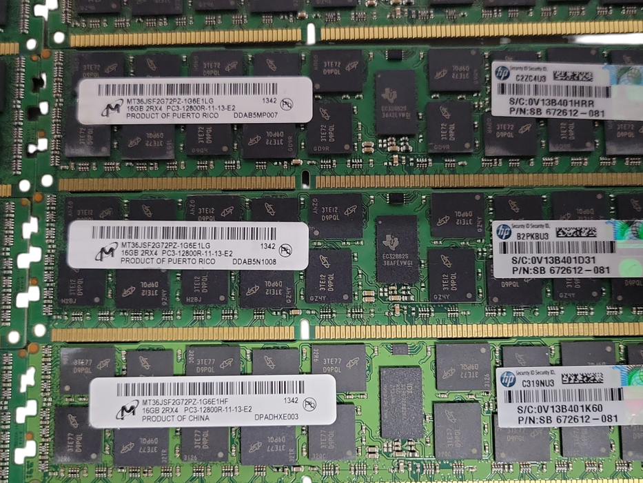 Lot of 48x KINGSTON 16GB 2RX4 PC3-12800R DDR3 REGESTERED SERVER MEMORY _