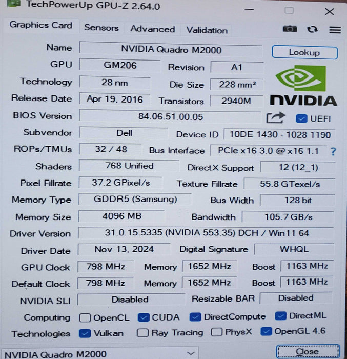 NVIDIA Quadro M2000 4GB GDDR5 Graphics Card - 4x Display Port