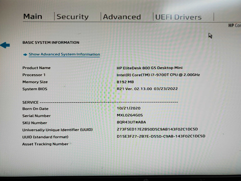 HP EliteDesk 800 G5 Mini Intel i7-9700T CPU 2GHz 8GB RAM RX 560x GPU no HDD
