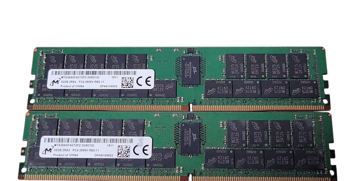 Lot of 2x Micron 32GB 2Rx4 PC4-2666V-RB2 DDR4 Server RAMs _