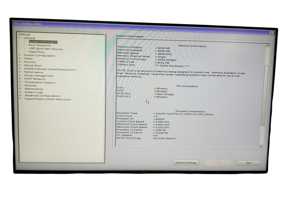 Dell OptiPlex 3080, Core i5-10500 3.10GHz, 8GB DDR4, 256GB NVMe
