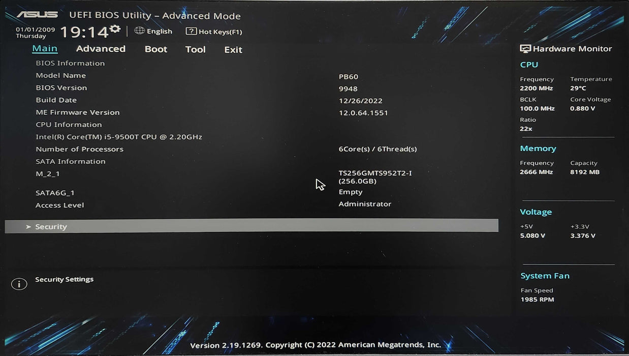 ASUS PB60 Mini PC i5-9500T 2.2GHz, 8GB DDR4, 256GB NVMe, No PWR