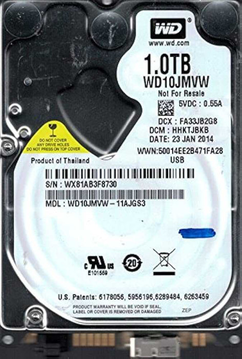 WD WD10JMVW-11AJGS2 9mm 1TB 2.5" USB 3.0 Hard Drive 100% Health Q