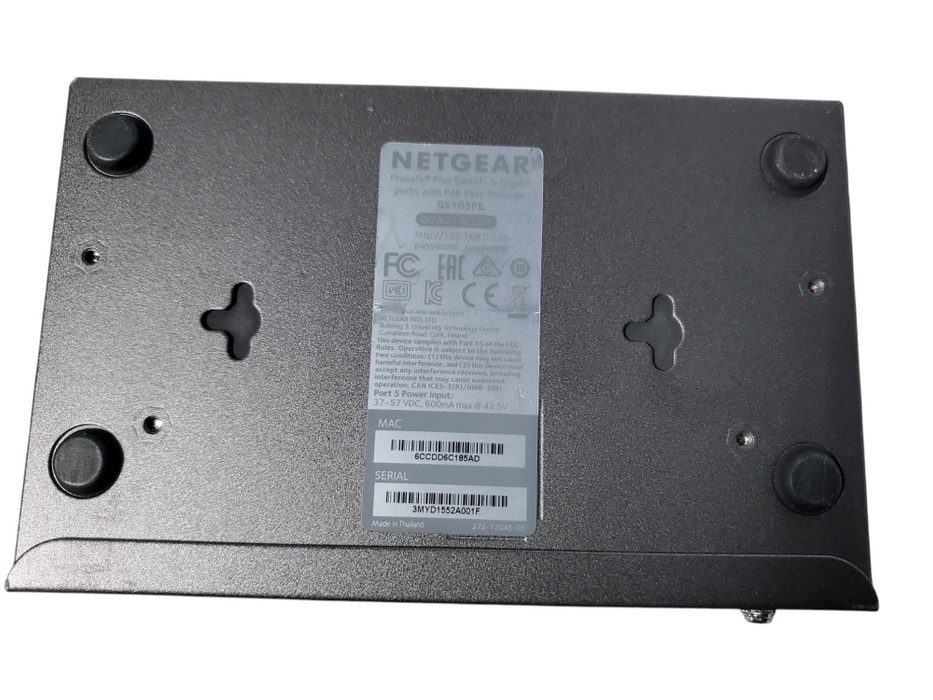 NETGEAR ProSafe Plus Switch, 5 Gigabit Ports w/ PoE Pass Through GS105PE