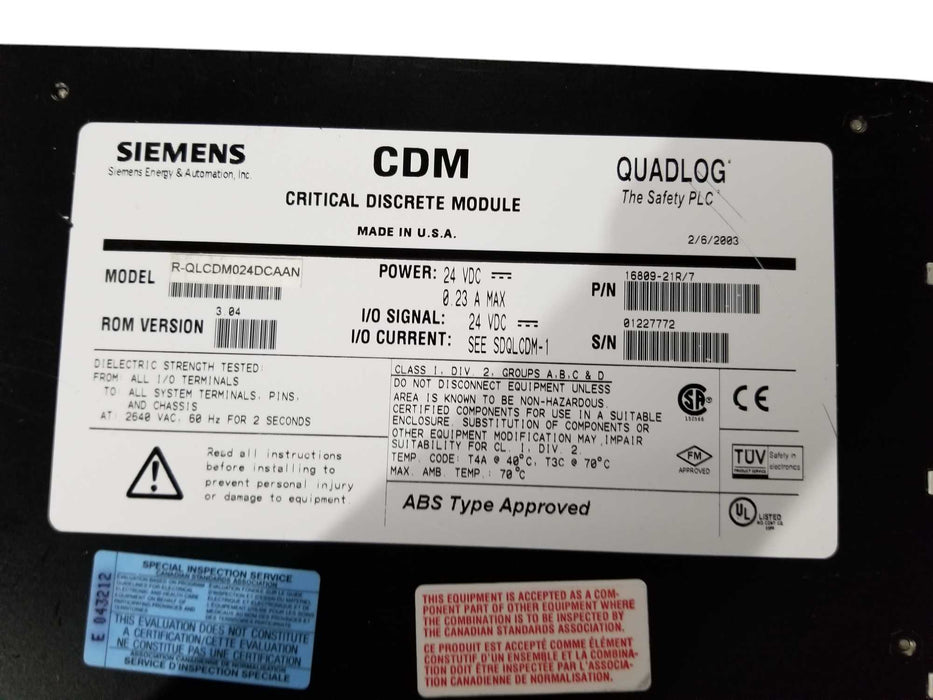Siemens Quadlog CDM Critical Discrete Module 16809-21R/7