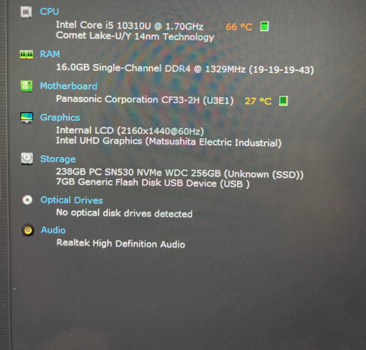 Panasonic ToughBook CF-33 TOUCH Core i5-10310U 16GB RAM 256SSD 4970Hrs READ