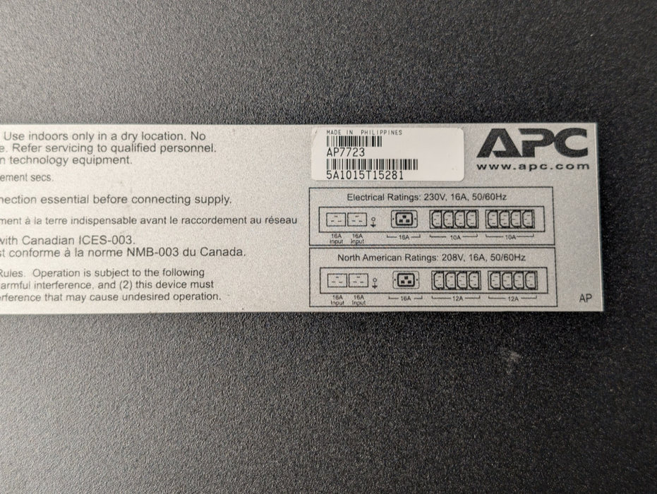 APC Automatic Transfer Switch AP7723 208-230V 16A  Q-