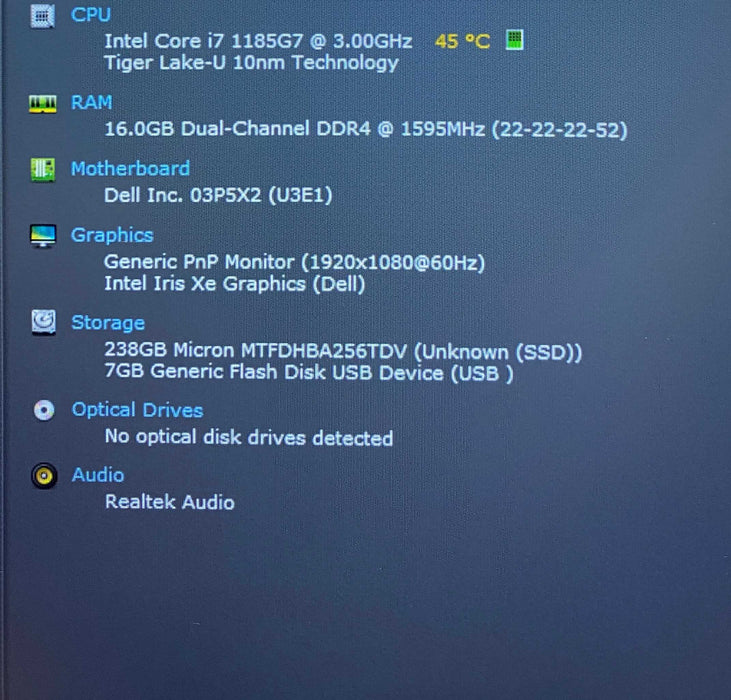 Dell Latitude 5420 Core i7-1185G7@3.00GHz 16GB RAM 256GB SSD  Lap200