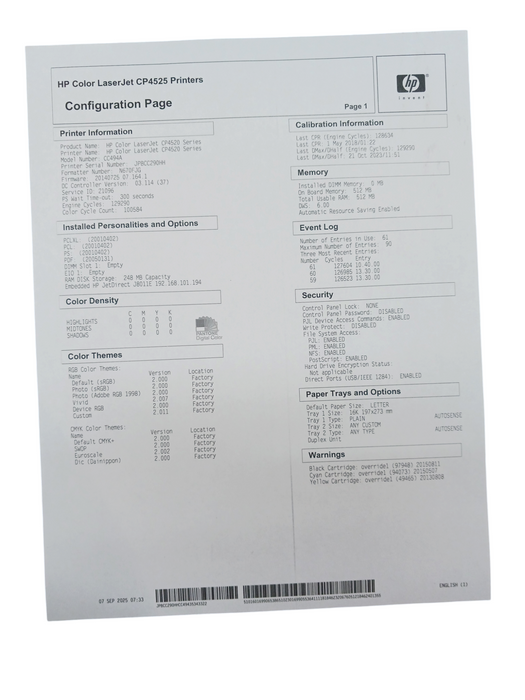 HP LaserJet CP4525 Color Laser Printer CC494A 512MB w/ Extra Tray