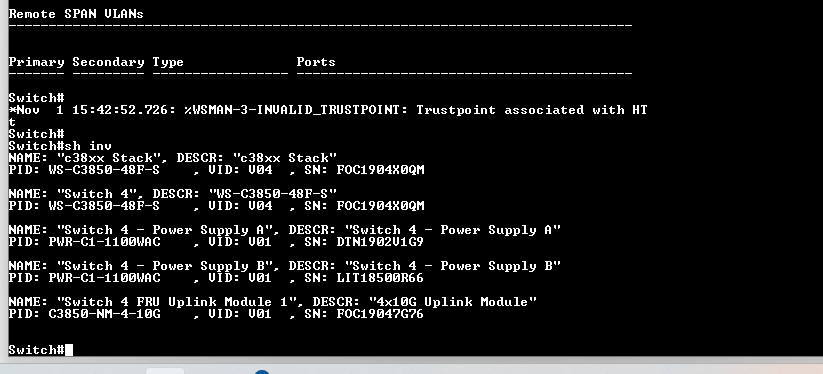 Cisco WS-C3850-48F-S GbE PoE+ Switch w/ 2x 1100W PSU, C3850-NM-4-10G Q$
