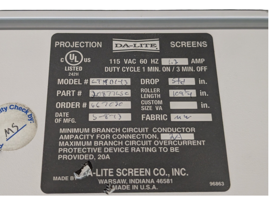 DA-LITE Projection Screen 109.25 inch Electrical Operated Please READ -