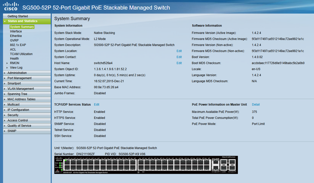 Cisco SG500-52P v06 52-Port Gigabit PoE Stackable Managed Switch %