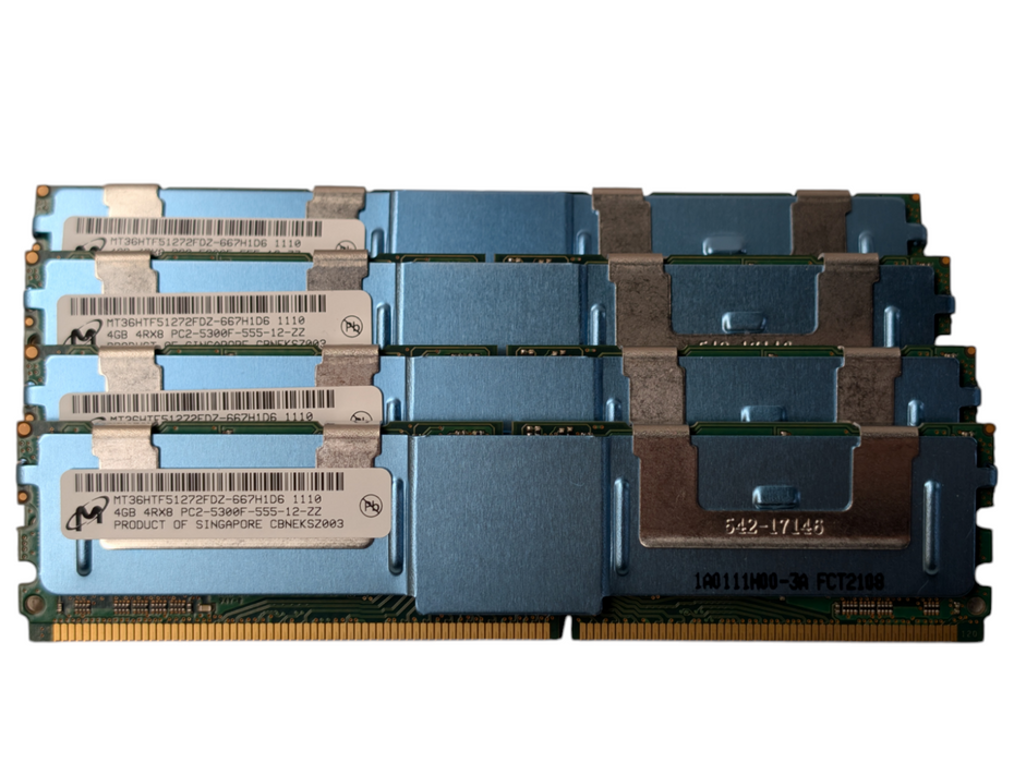 16GB Kit 4x 4GB Micron 4GB 2RX4 PC2-5300F-555-12-ZZ DDR2 Server RAM Memory -