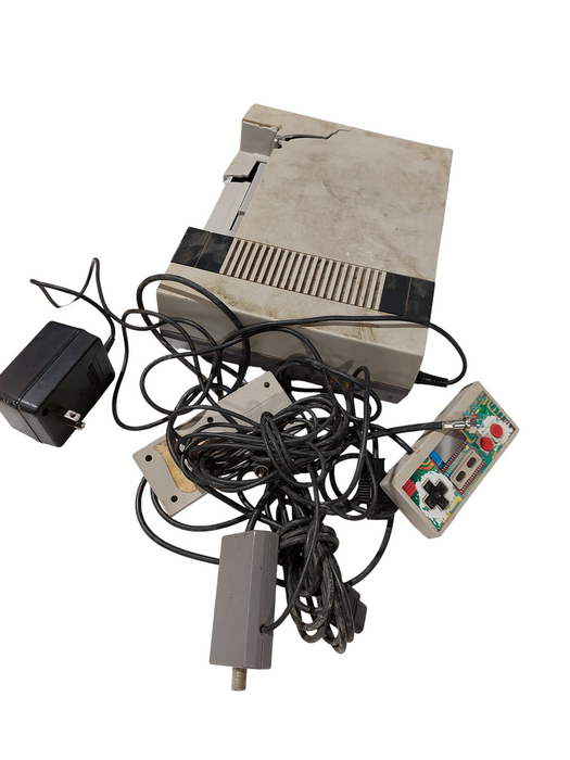 Nintendo NES OEM Console Broken Cracked Shell 2 COntrollers , Cables , Game =