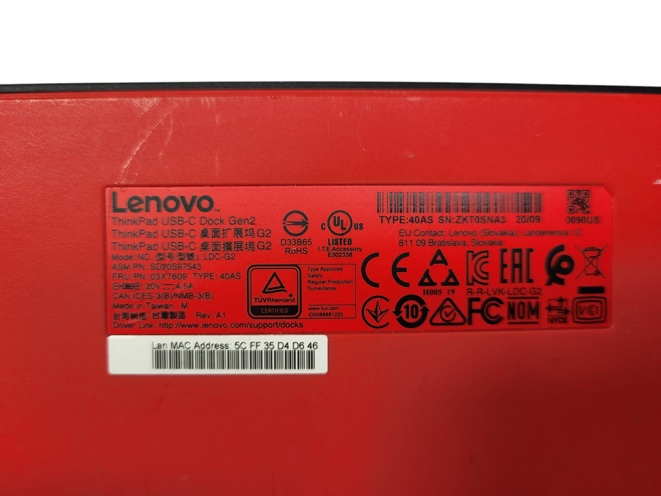 Lot of 5x Lenovo ThinkPad USB-C Dock Gen 2 LDC-G2 40AS No AC READ $