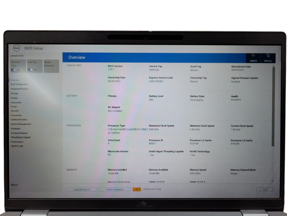 Dell Latitude 5420, Intel Core i5-1135G7 2.40GHz 16GB DDR4, 256GB NVMe READ ! Lap200