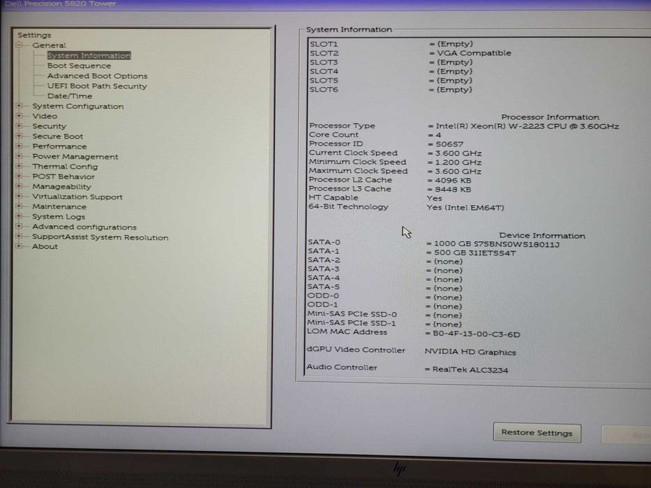 Dell 5820 Xeon W-2223 3.60GHz, 16GB DDR4, 500GB SSD+1TB HDD, See detail _