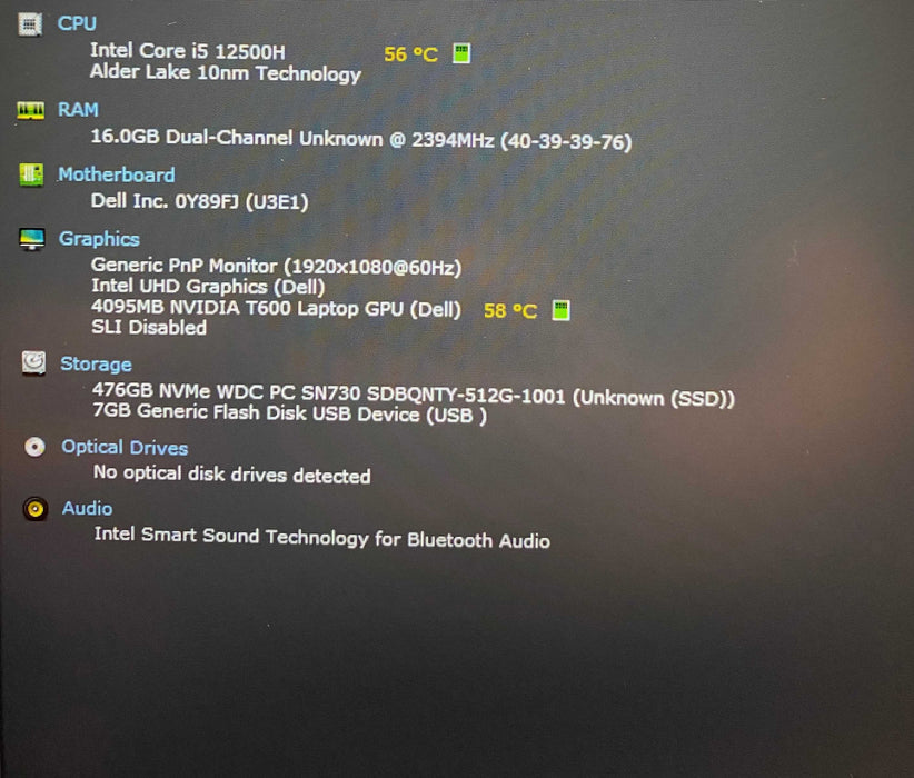 Dell Precision 3570 i5-12500H NVIDIA T600 4GB GPU 16GB RAM 512GB SSD READ!  Lap200