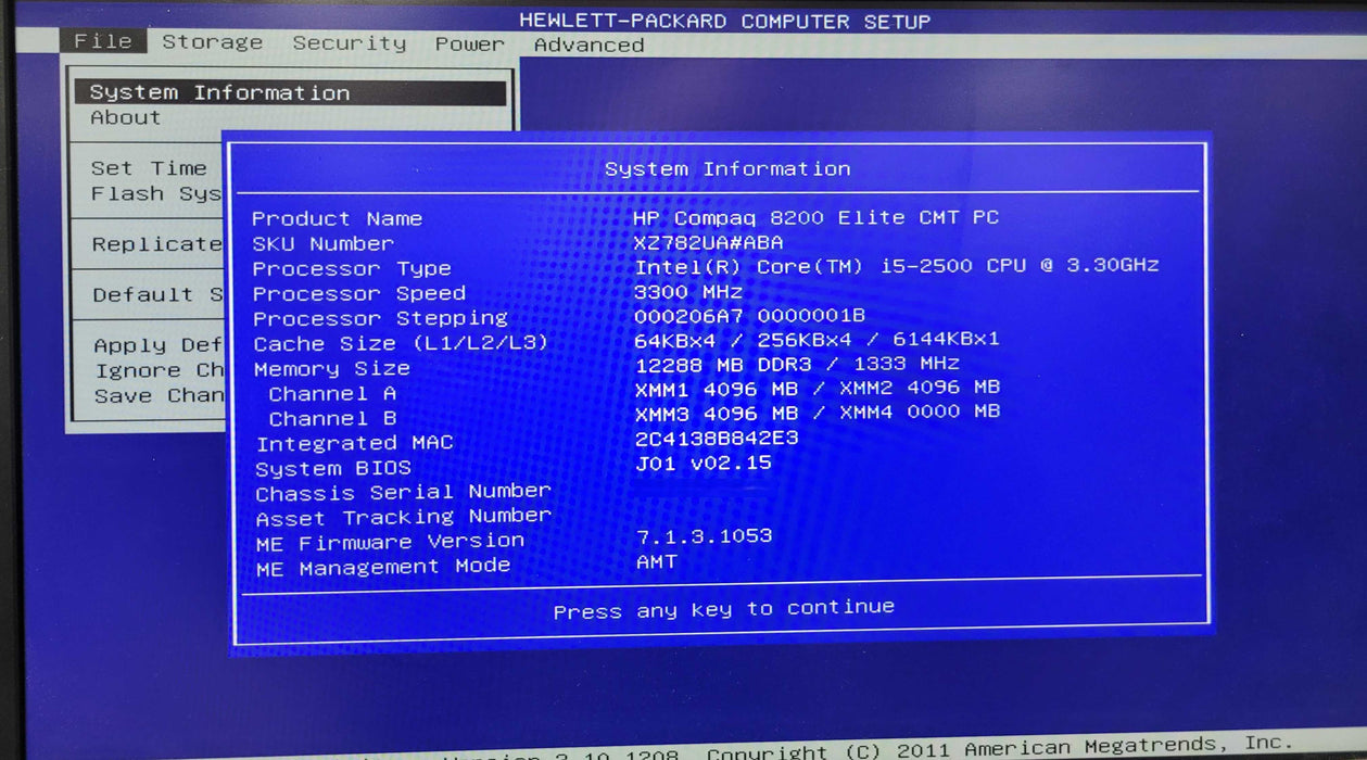 HP Compaq 8200 Elite | i5-2500 @ 3.30GHz 12GB DDR3 | NO HDD