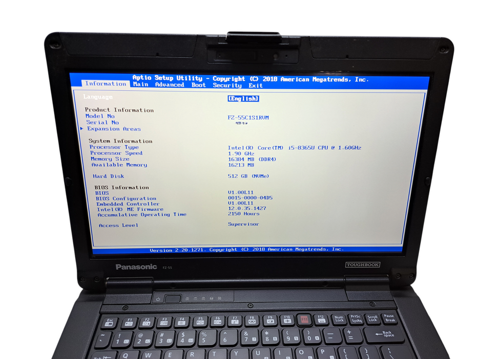 Panasonic Toughbook FZ-55 Touch Intel Core i5-8365U, 16GB, 256GB NVMe, 2150HRs ) Lap200