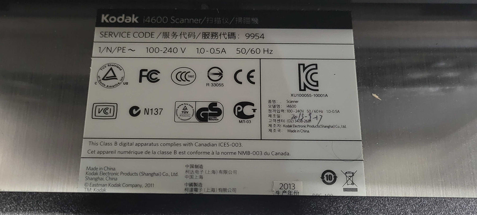 Kodak i4600 High Speed Pass Through Color Document Scanner, READ _