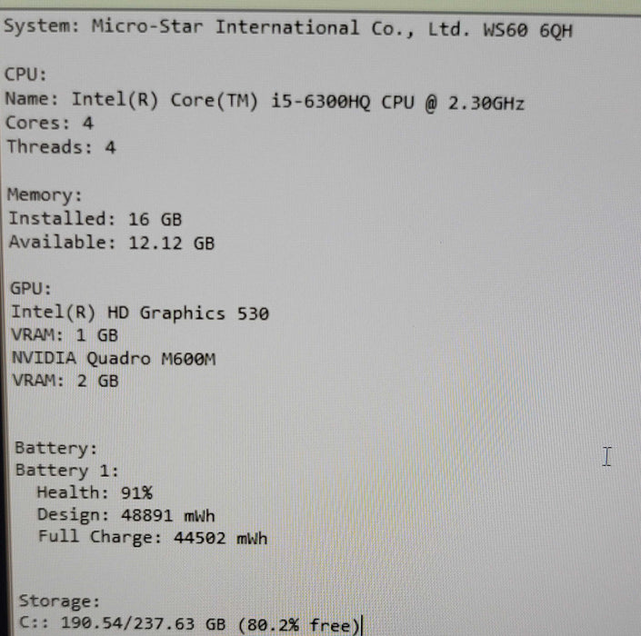 MSI WS60 i5-6300HQ 16GB DDR4 Quadro M600 256GB SSD  β BudLap