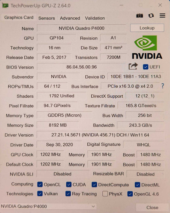 NVIDIA Quadro P4000, 8GB GDDR5 PCIe Professional Graphics Card, 4x DP