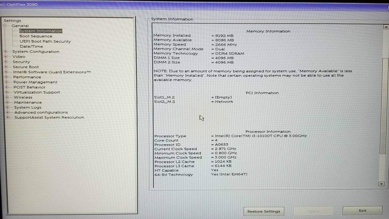 Dell OptiPlex 3080 Micro Intel Core i3-10100T CPU 8GB RAM No HDD w/ WiFi